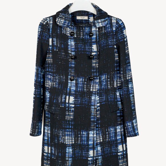 Prada AW/10 Blue Wool Abstract-Print Double-Breasted Coat - Picture 1 of 13